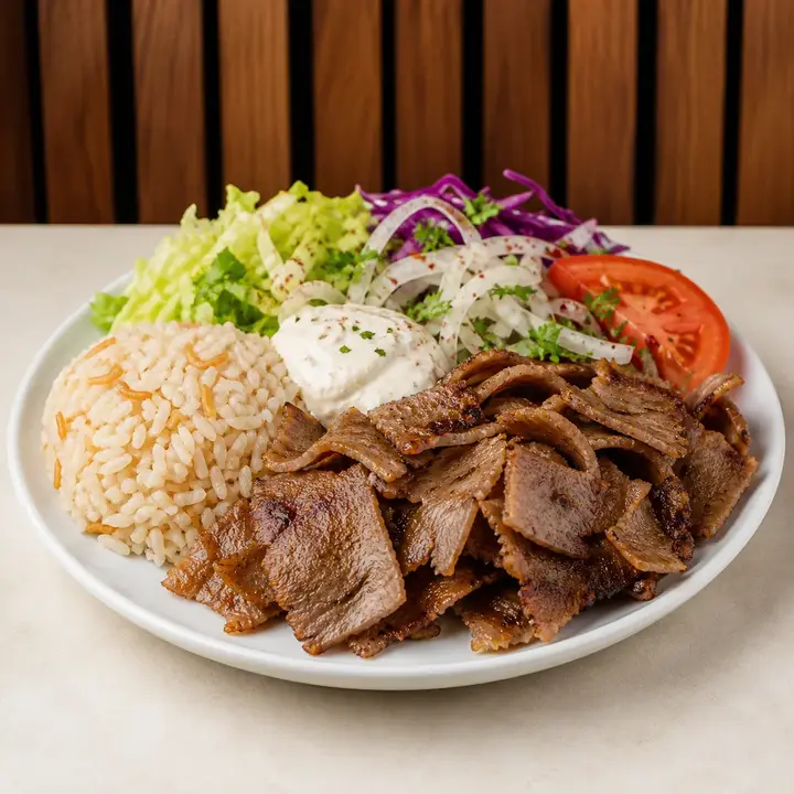 Döner Teller mit Reis, Salat und Soße